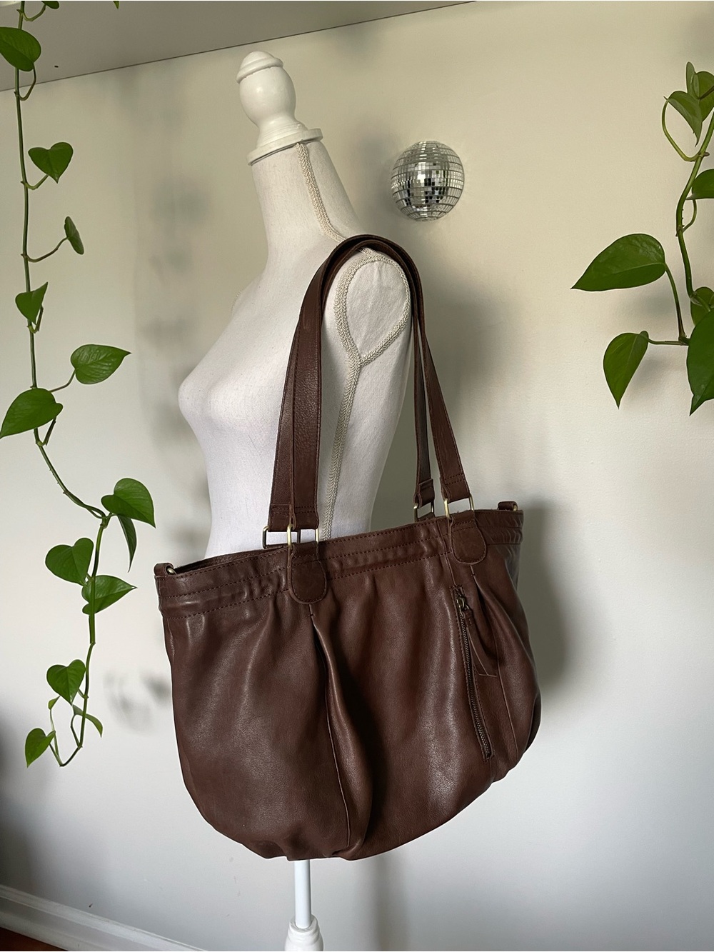 Marta Ponti Brown Leather Ruched Slouchy Shoulder Bag Hobo Made in Portugal